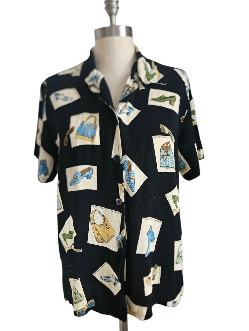 DAVID DART Shoes & Purses Pattern Black Short Sleeve Blouse | SZ M
